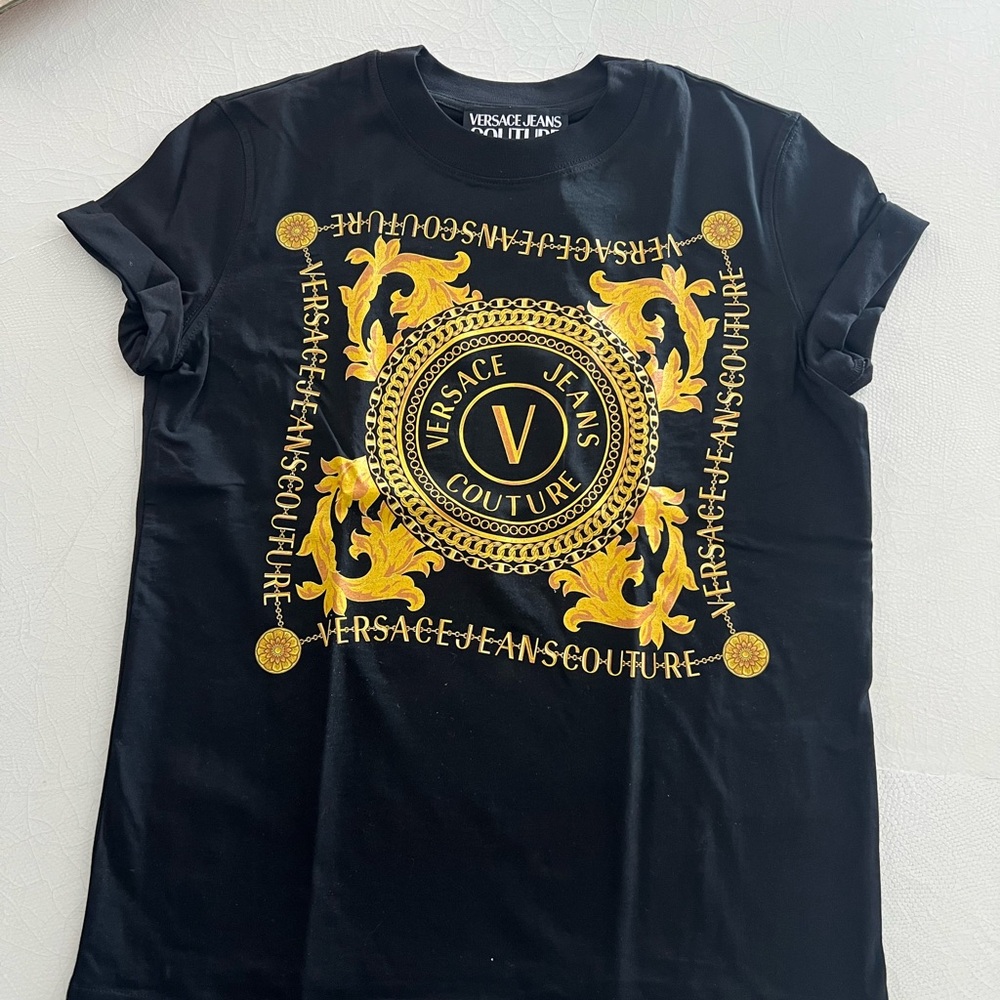 Versace Jeans Couture Black Tee with Gold Design